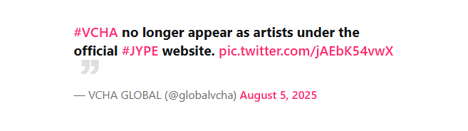 VCHA allegedly removed from JYP Entertainment's artist list, fueling disbandment rumors 3 vcha