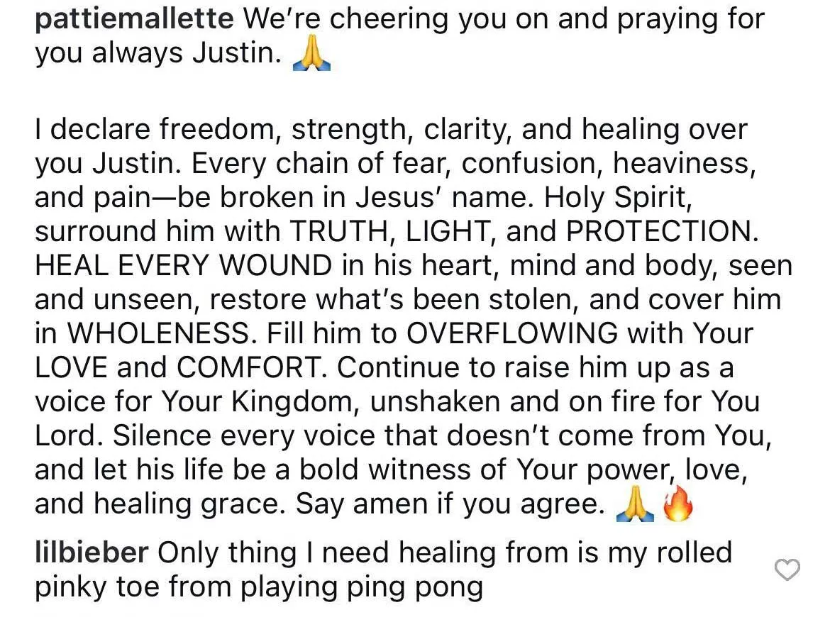Justin Bieber playfully responds to his mom Pattie Mallette's heartfelt prayer for his ‘healing’ 2 justin bieber comments on his mother's post