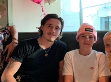 Harper Beckham with her brothers