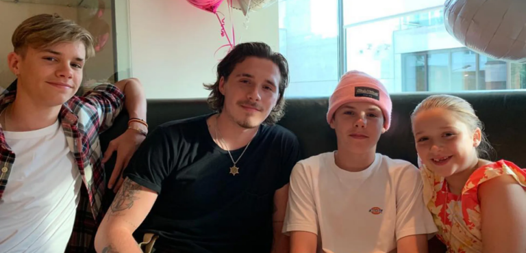 Harper Beckham with her brothers